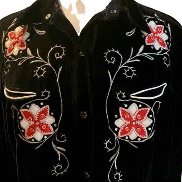 Roper Velveteen Western Style Black Red and White Long Sleeve Shirt size Large - Picture 3 of 7
